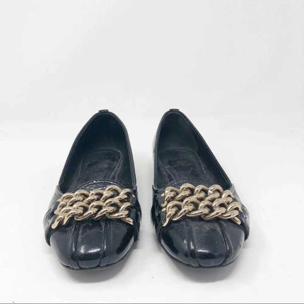 TORY BURCH | Hana Black Patent Leather Flats Gold Chains 5.5